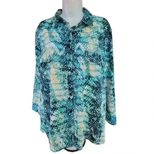 White Stag Womens Front Pockets Button Up 3/4 Sleeves Career Blouse Size XXL